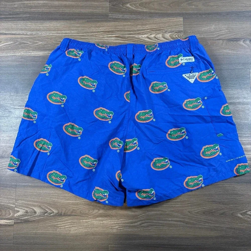 Columbia Sportswear Florida Gators blue swim trunks with green alligator logo